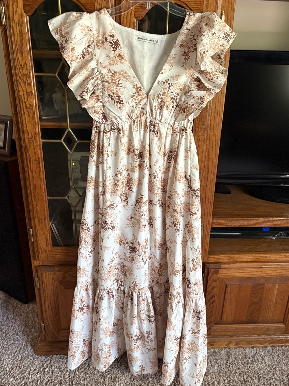 Abercrombie & Fitch Cream Floral Ruffle size XS Maxi Dress